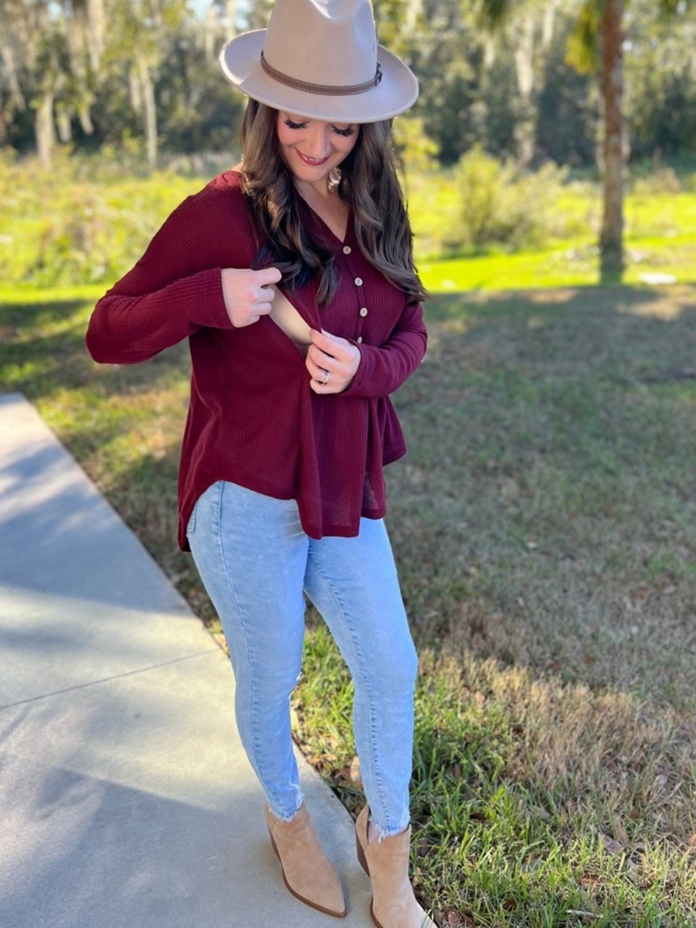 Nursing Queen Burgundy Ribbed Button-Front Waffel Nursing Top